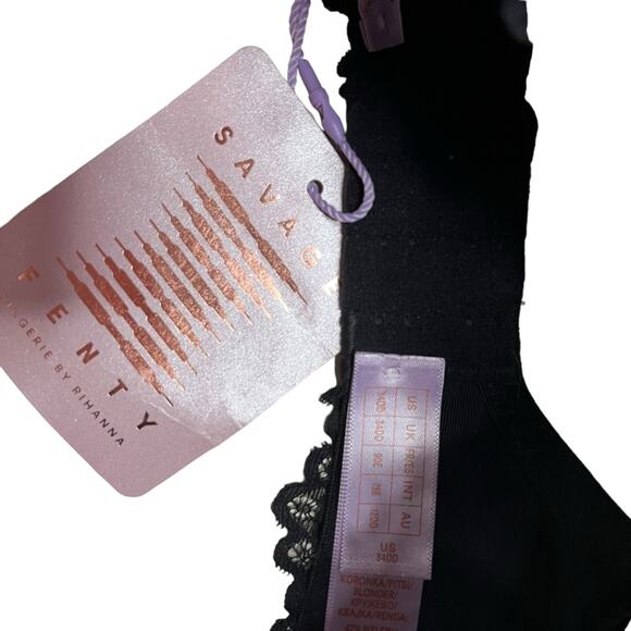 Savage X Fenty Floral Lace Unlined Bra Black Caviar Size 34DD - Picture 3 of 3
